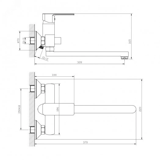 Смеситель для ванны с длинным поворотным изливом шаровый, латунь, хром