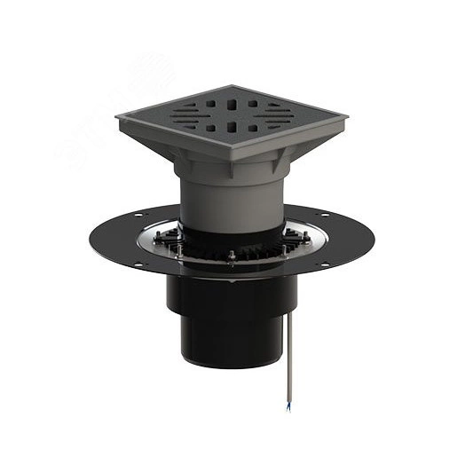 Трап вертикальный дворовый регулируемый ТП-616.160-Э с выходным диаметром 160 мм, с прижимным фланцем, чугунной решеткой и подрамником, с обогревом