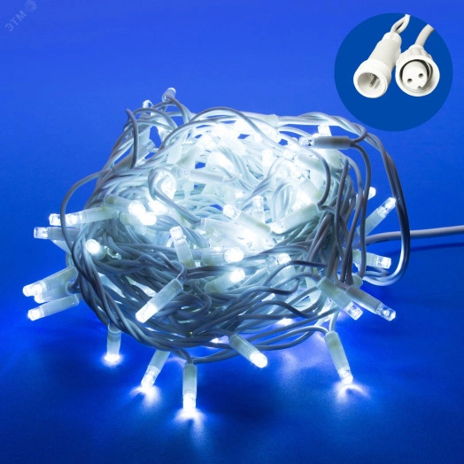 Гирлянда светодиодная со статическим свечением 10м Соединяемая 120 светодиодов Белый свет Провод белый ULD-S1000-120/SWK WHITE IP67