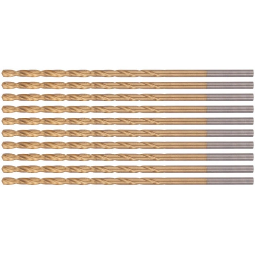 Сверла HSS по металлу, удлиненные, титановое покрытие 3.2х102 мм (10 шт)