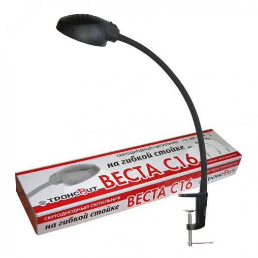 Cветильник светодиодный Веста С16 7Вт гибкая      стойка на струбцине 450мм черный IP20