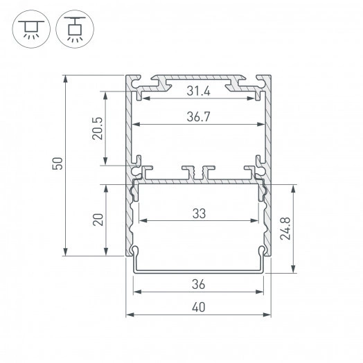 Профиль SL-LINE-4050-3L-2000 ANOD (Arlight, Алюминий)