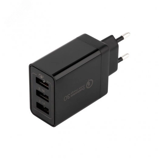 Устройство сетевое зарядное-переходник 3xUSB адаптер, 30W черное,