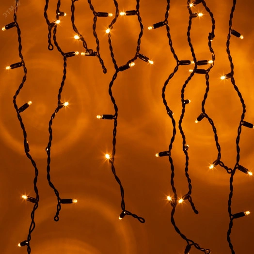 Гирлянда 120LED Бахрома 2м*1м, желтый свет, черный каучук, 220В, IP65 ERAPS-BZ2