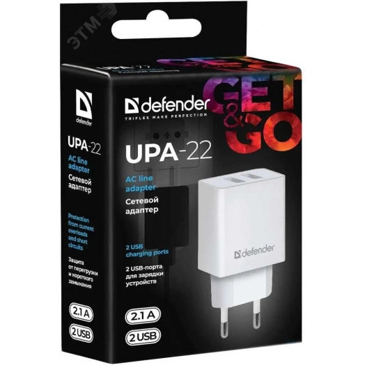 Зарядное устройство сетевое UPA-22 белый, 2xUSB, 2.1А