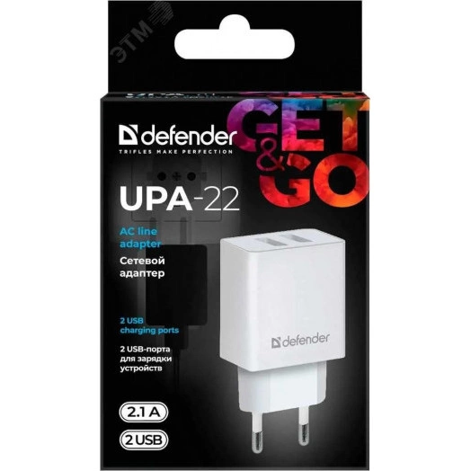 Зарядное устройство сетевое UPA-22 белый, 2xUSB, 2.1А