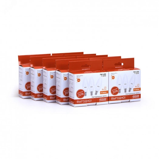 Лампа светодиодная LED 7 Вт 450 лм 3000К AC180-240В E14 свеча теплая (промоупаковка 3 лампы) Elementary Gauss