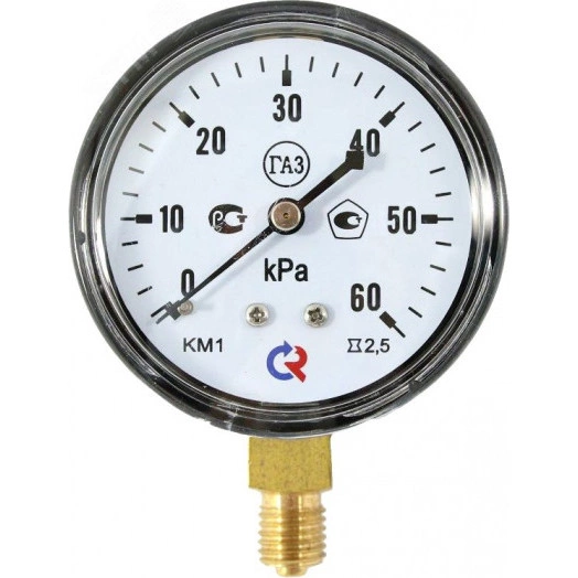 Манометр для измерения низких давлений газов ради льный КМ-11Р 0-10 kРа М12х1.5 63 мм кл.2.5