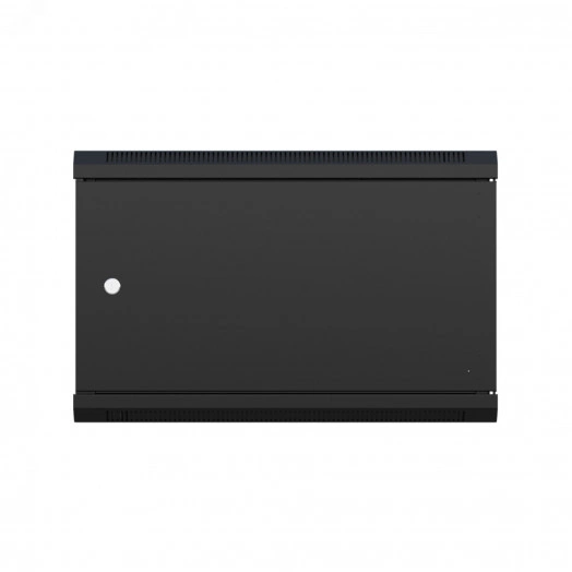 Шкаф настенный телекоммуникационный W 6U 600х450х370мм, 2 профиля 19, дверь сплошная металл, боковые стенки съемные, разобранный, черный RAL 9005