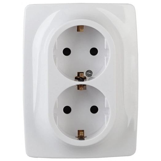 Розетка 2X2P+E Schuko, 16A-250В, винт, Эра12, белый, 12-2116-01