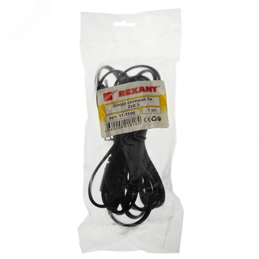 Шнур сетевой, вилка - евроразъем C7, кабель 2x0,5 кв мм, 5 м,