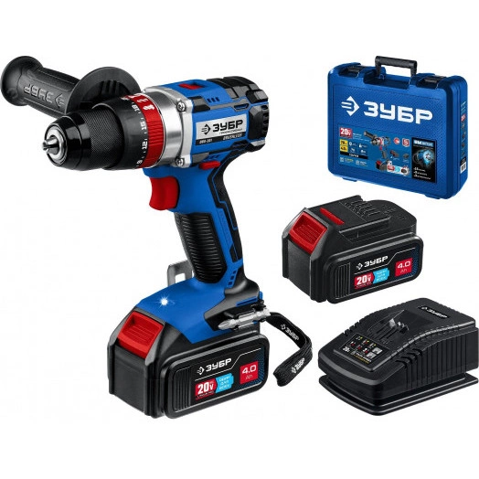 Дрель-шуруповерт ударная 20В бесщеточная, 2 АКБ (4Ач), в кейсе, Профессионал