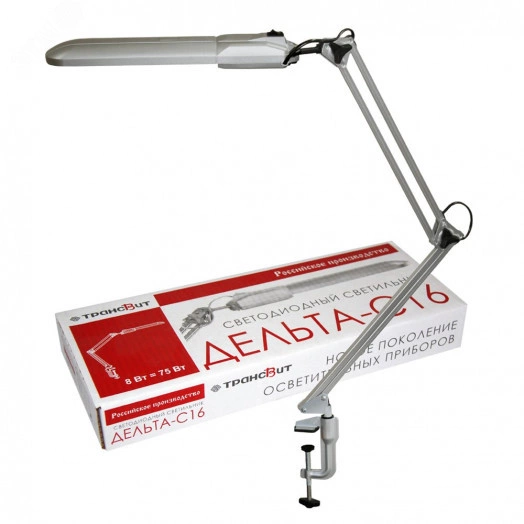 Светильник светодиодный Дельта С16 LED 8 Вт       серебристый на струбцине