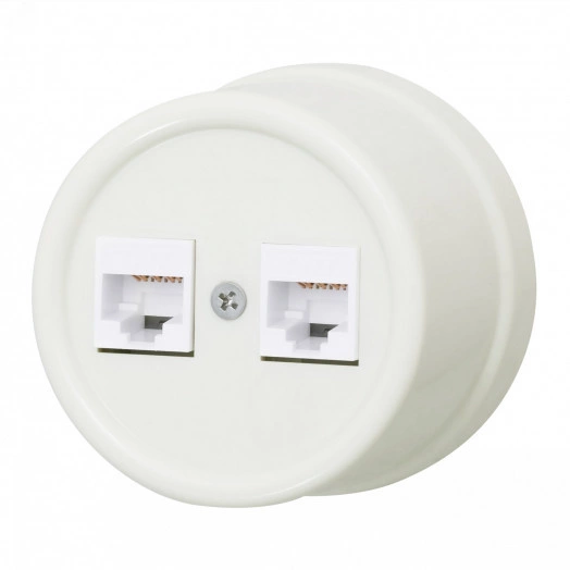 Розетка RJ45 информационная двойная, пластик, цвет Слоновая кость