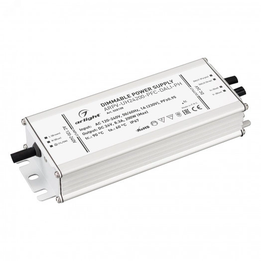 Блок питания ARPV-UH24200-PFC-DALI-PH (24V, 8.3A, 200W) (ARL, IP67 Металл, 7 лет)