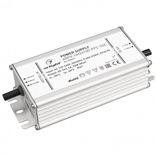 Блок питания ARPV-UH24100-PFC-55C (24V, 4.2A, 100W) (ARL, IP67 Металл, 5 лет)