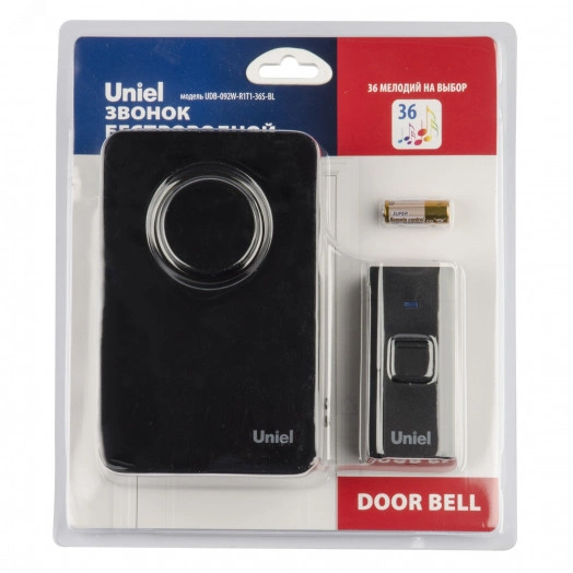 Звонок электронный UDB-092W-R1T1-36S-BL 220В 36 мелодий Блистер Черный ТМ Uniel