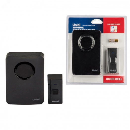 Звонок электронный UDB-092W-R1T1-36S-BL 220В 36 мелодий Блистер Черный ТМ Uniel