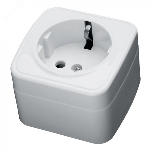 Розетка накладная одноместная с/з, пластик АВS, 250В, 16А, IP20, белая,