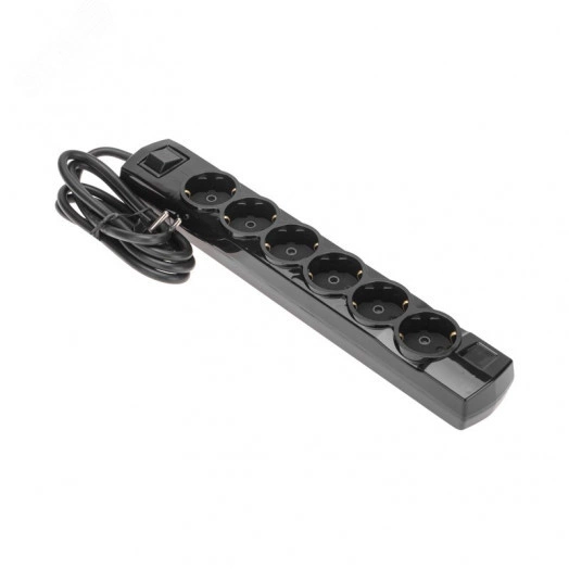 Удлинитель PREMIUM 6 гнезд, 1,5 м, 3х1,5 мм2, с/з, с выключателем, черный