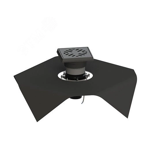 трап вертикальный дворовый регулируемый тп-616.1.110в-э с выходным диаметром 110 мм, с прижимным фланцем, чугунной решеткой и подрамником, с битумно-полимерной прокладкой и обогревом