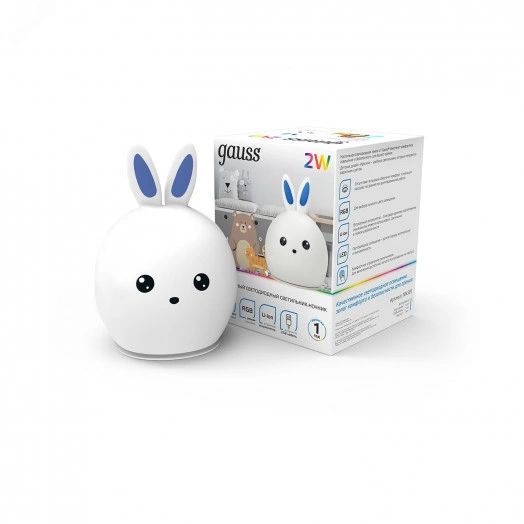 Светильник-ночник светодиодный детский LED 2 Вт модель белый с Li-ion аккумулятором и USB разъемом кролик NN Gauss