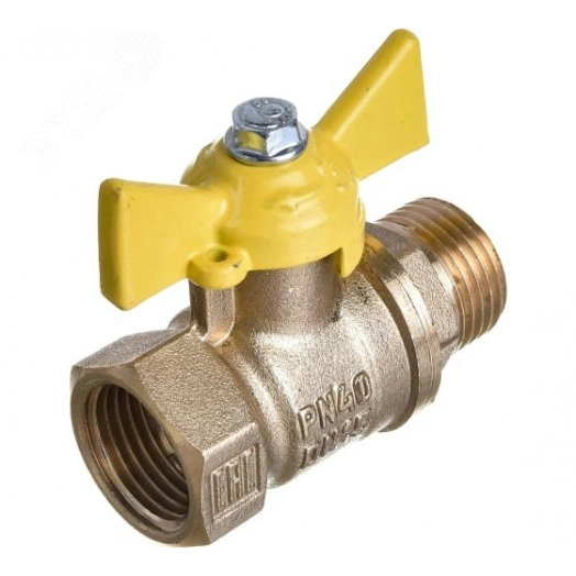 Кран шаровой для газа 11Б27фтМ 1/2' ВР-НР латунный ручка бабочка