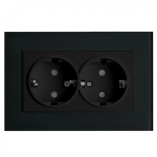 Розетка двухместная с/з,с защитной шторкой,250В, 16А,  серия Эрна, черный Stekker