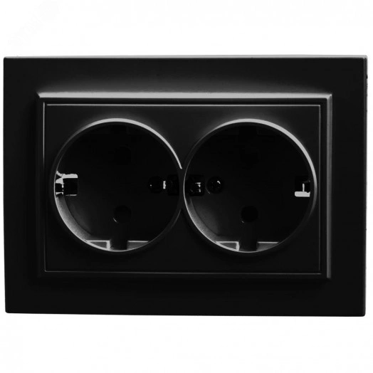 Розетка двухместная с/з,с защитной шторкой,250В, 16А,  серия Эрна, черный Stekker