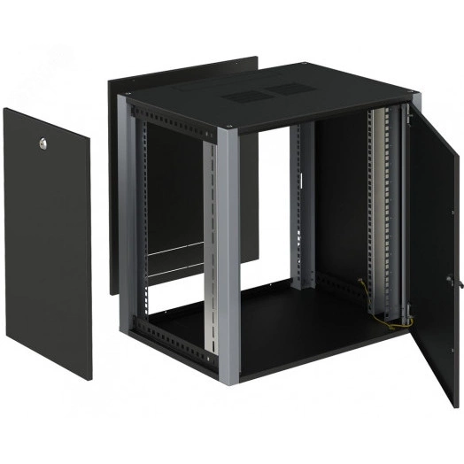 Шкаф телекоммуникационный настенный 19' 22U дверь металл IP20. 600x600x1040mm(ШхГхВ) цвет черный(RAL 9004/RAL7000)