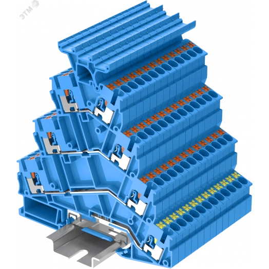 Клемма TP 4-уровневая, угловая с держателем маркировки, с земля, Push-in, сечение 2,5 мм. кв., синяя