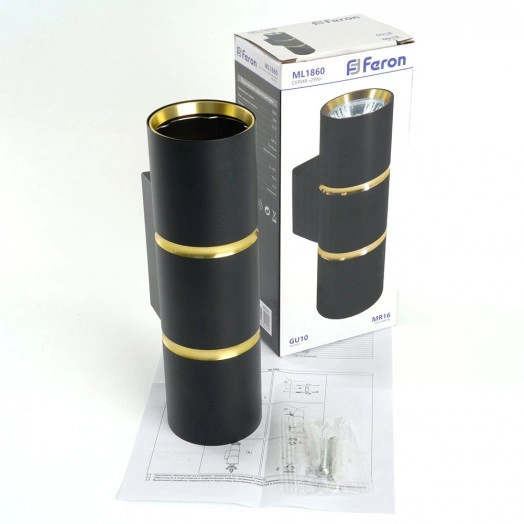 Светильник ДБО 2хGU10 вверх/вниз без ламп черный золото