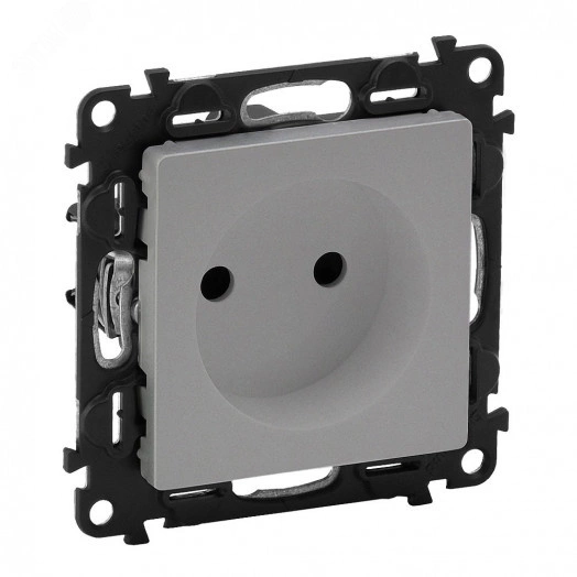 Valena LIFE Розетка силовая 2К 16А 250В c лицевой панелью алюминий со шторками безвинтовые зажимы
