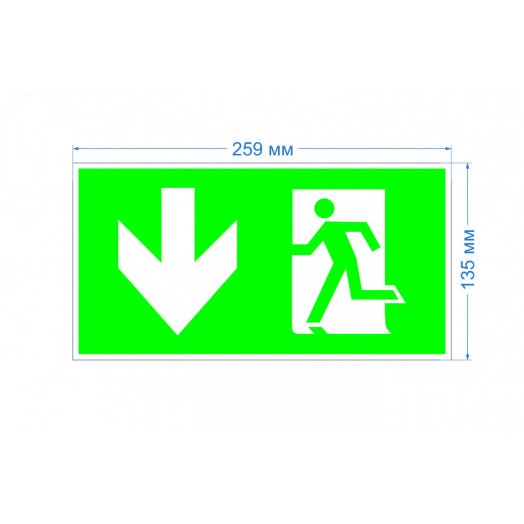 Пиктограмма бэклит зеленая для аварийного светильника SSA-103 ''Человек-стрелка-вниз'' 259x135мм INFO-SSA-118 ЭРА