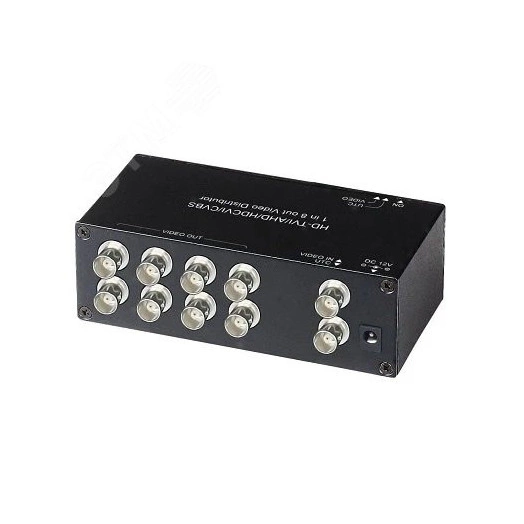 Разветвитель HDCVI/HDTVI/AHD/CVBS, BNC 1 входа - 8 выходов, DC 12V, до 600 м