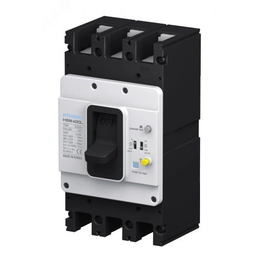 Автоматический выключатель в литом корпусе типа HGM, типоразмера 400AF, арт.HGM400E3PT4S0000C00350F (350А, 38кА, 3 полюса, регулируемый термомагнитный расцепитель, переднее подключение)