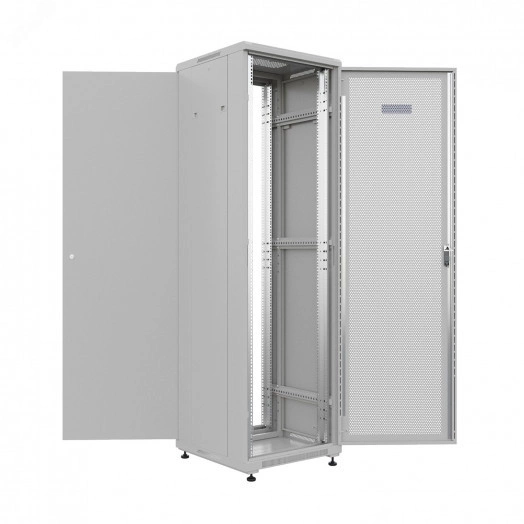 Шкаф напольный универсальный серверный R 42U 600х600мм. 4 профиля 19. двери перфорированная и сплошная металл. боковые стенки съемные. регулируемые опоры. разобранный. серый RAL 7035