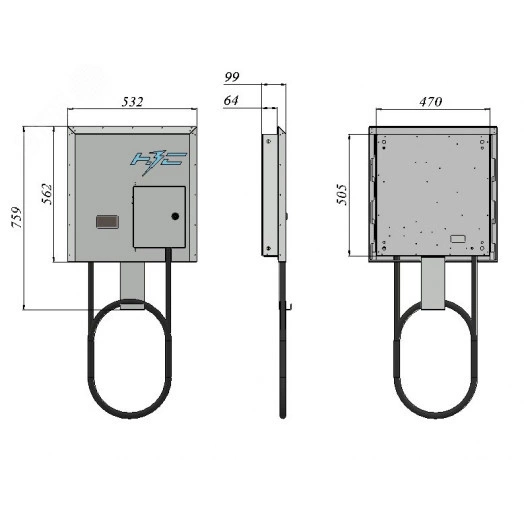 Зарядная станция для электромобилей ЖК настенная/напольная (с использованием специальной стойки, в комплект не входит), медленная (AC), кабель Type2, 5м