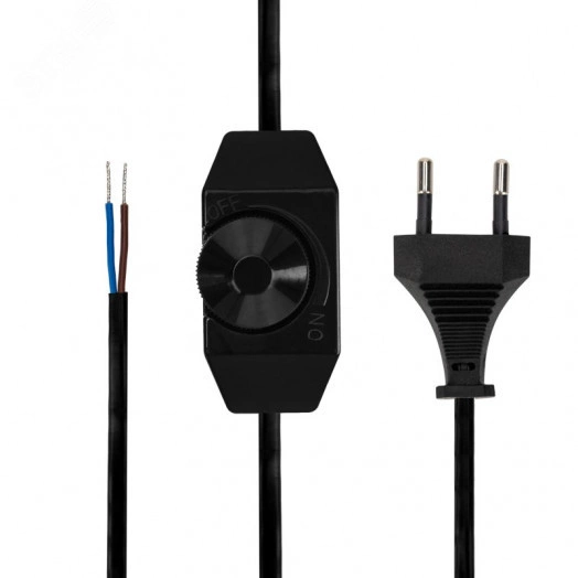 Шнур сетевой с диммером, 2х0,75 мм, 2 м черный