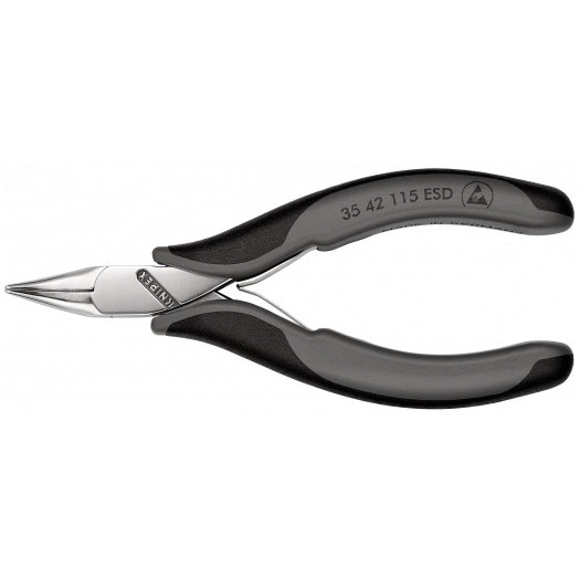 Плоскогубцы ЕSD захватные антистатические для электроники круглые губки голова под 45° L-115 мм 2-компонентные рукоятки