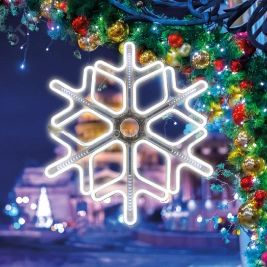 Фигура Снежинка из гибкого неона с эффектом тающих сосулек, 60х60 см, свечение белый
