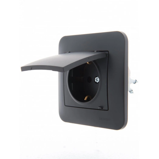 KARINA Розетка с/з с крышкой керамика чёрный бархат (10шт/120шт)