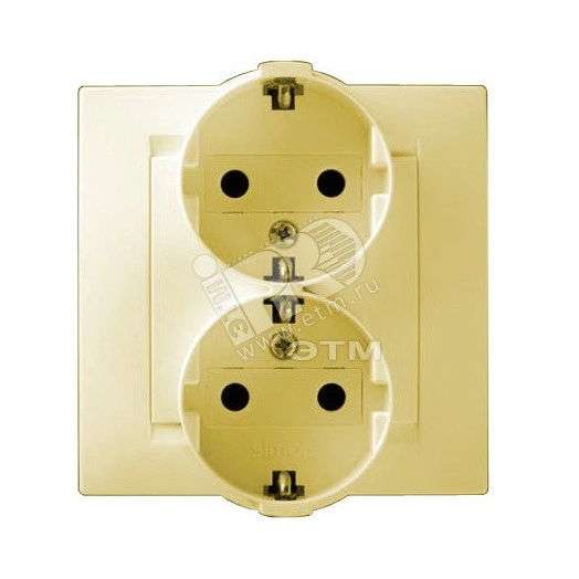 15 Розетка двойная 2Р+Е Schuko 16А 250В винтовой зажим слоновая кость