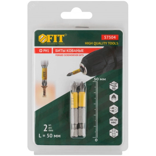 Биты кованые сталь S2 односторонние 50 мм PH1 Профи 2 шт блистер