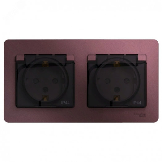 Розетка GLOSSA двойная с заземлением со шторками в сборе IP44 баклажановый