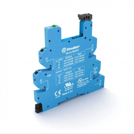 Розетка MasterBASIC с безвинтовыми клеммами Push-in для реле 34 серии, питание 24В DC, в комплекте пластиковая клипса, опции: LED