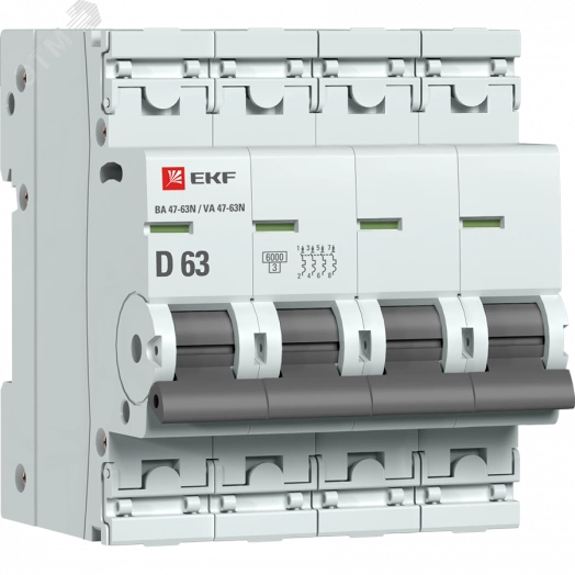 Автоматический выключатель 4P 63А (D) 6кА ВА 47-63N PROxima