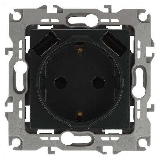 Розетка 2P+E 16A-250В, штор. с 2xUSB 5В-3А, Эра12, антрацит 12-4109-05