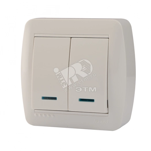 Демет Выключатель двойной с подсветкой белый