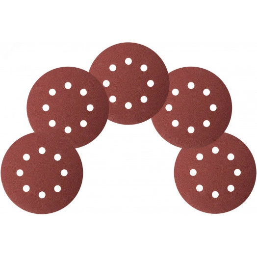 Круги шлифовальные с отверстиями (липучка), алюминий-оксидные, 125 мм, 5 шт Р 100